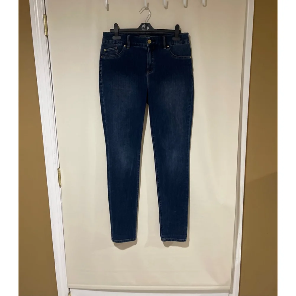 Women's Chico's So Slimming Dark Blue Skinny Jeans Size 0/ Small Gold Hardware